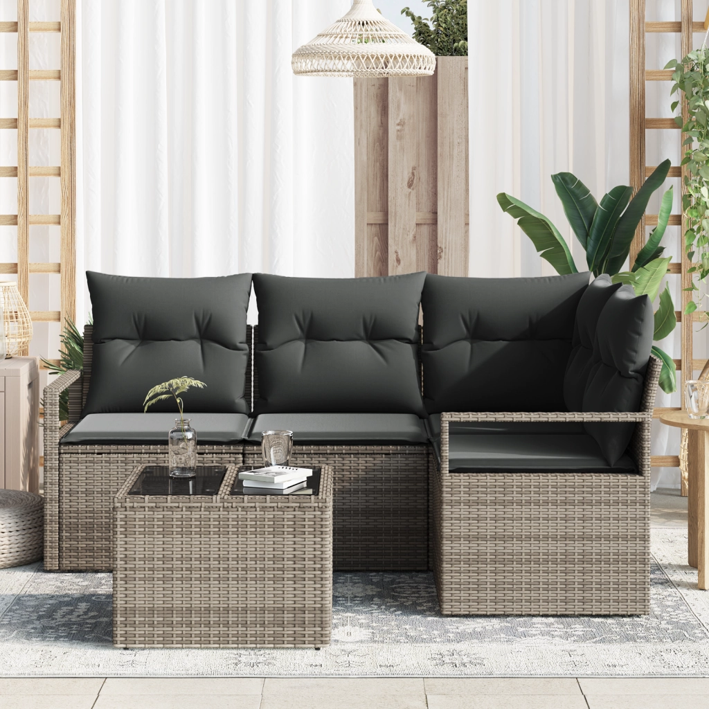 Set Divano da Giardino con Cuscini da 4 Pezzi Rattan Nero