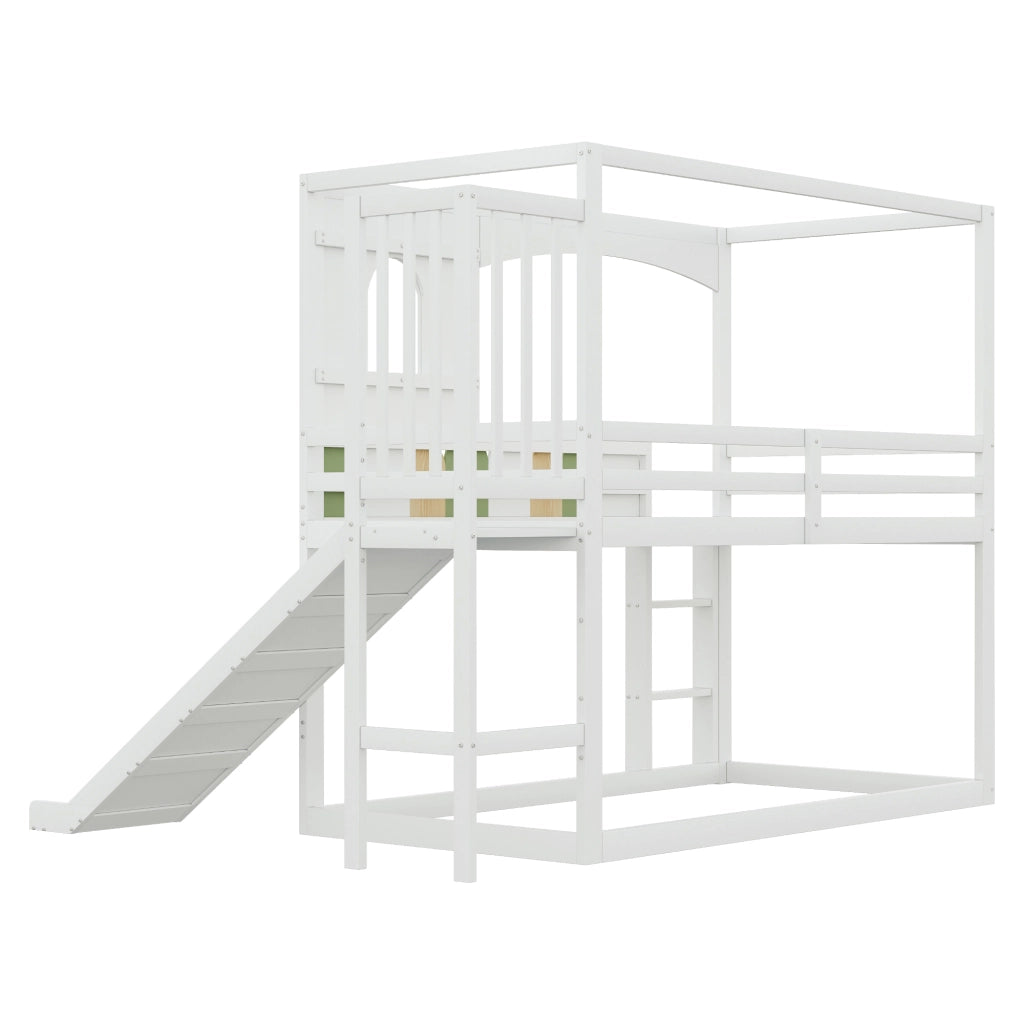 OKWISH Letto a soppalco per bambini 90×200 cm, Letto Singolo con Scivolo, Scala di Sicurezza e Sponde Multicolore, senza Materasso, in Legno, Bianco