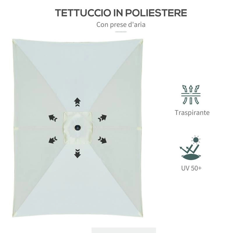 OMBRELLONE DA GIARDINO RETTANGOLARE INCLINAZIONE REGOLABILE  200 X 300 CM BEIGE