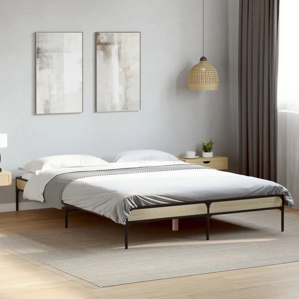 Giroletto-Struttura Letto Rovere Sonoma 140x200 cm in Legno Multistrato Metallo 211503
