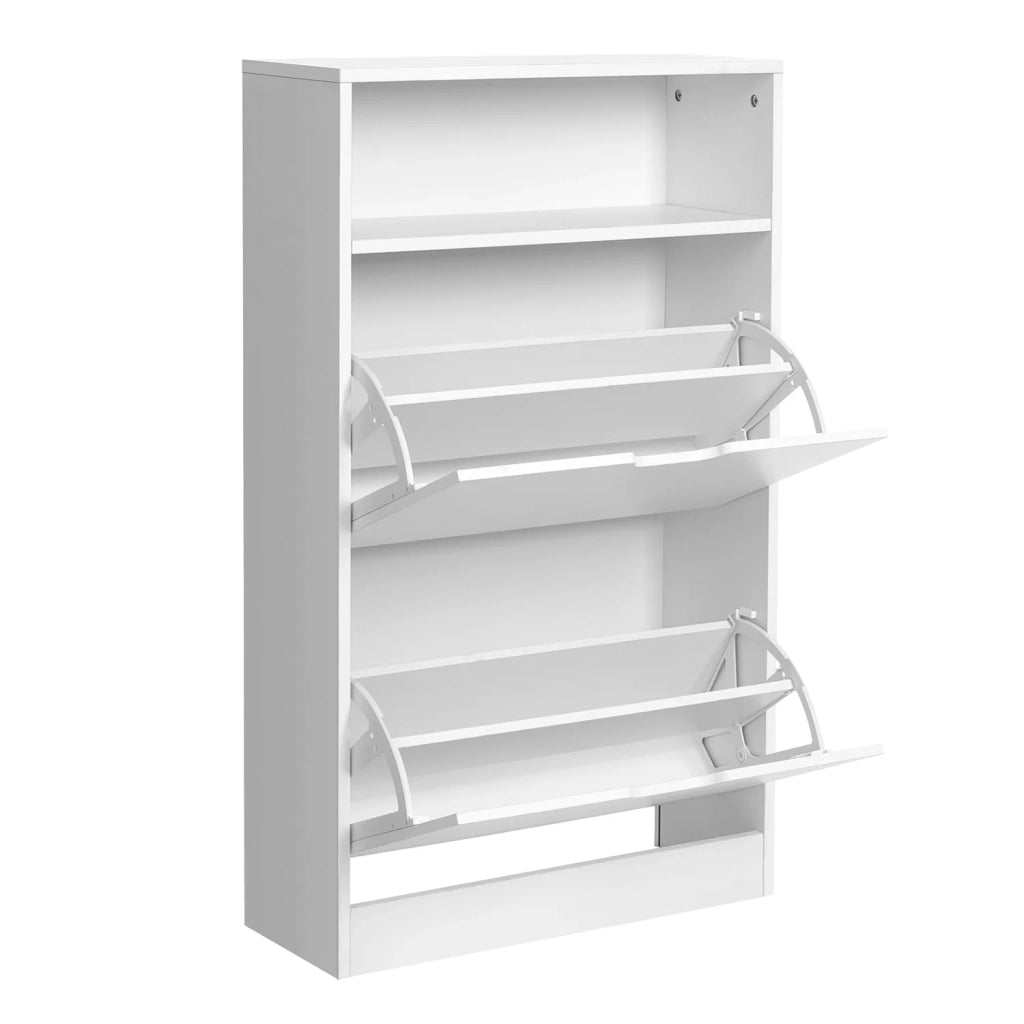 Scarpiera con 2 ante a ribalta scarpiera a 3 ripiani con 1 scomparto aperto impiallacciatura in melamina facile da pulire 60 x 24 x 102 cm bianco 12_0006357