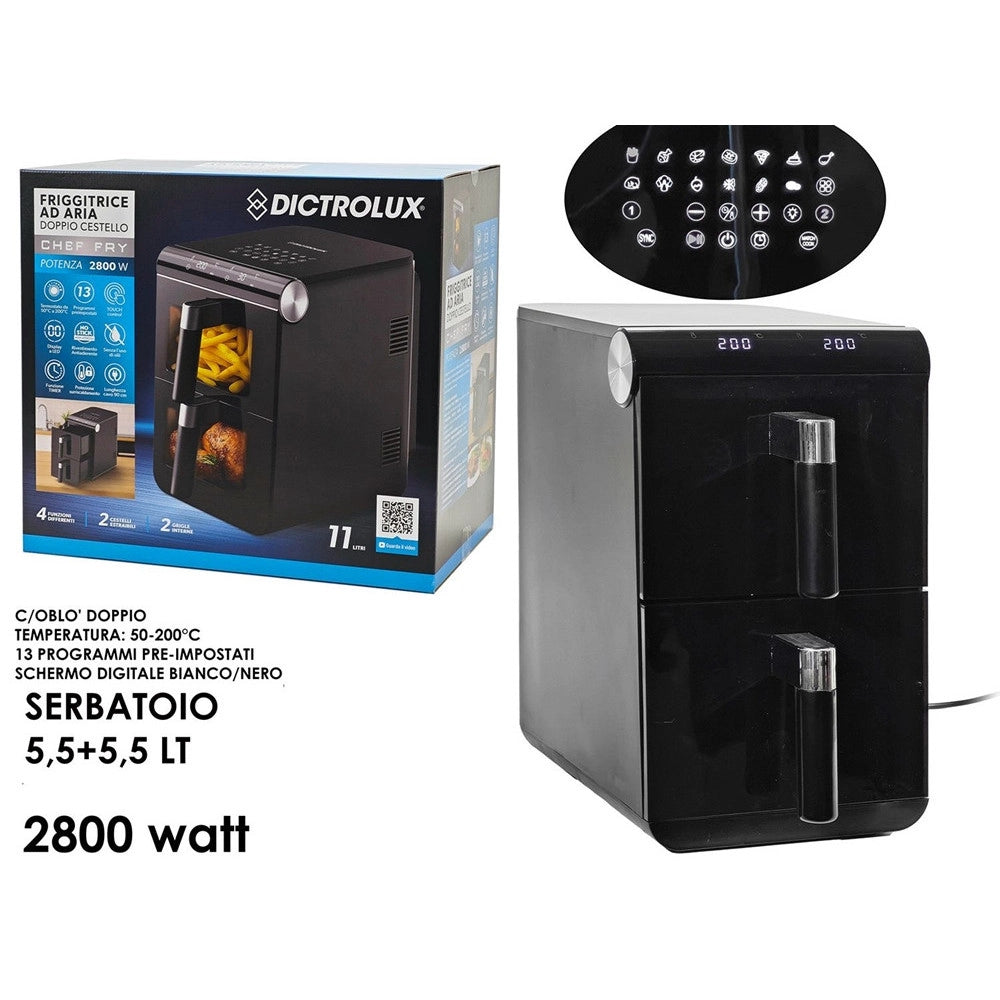 Trade Shop - Friggitrice Ad Aria Doppio Cestello Oblo' 11 Litri 2800w Con Schermo Digitale 13 Programmi -