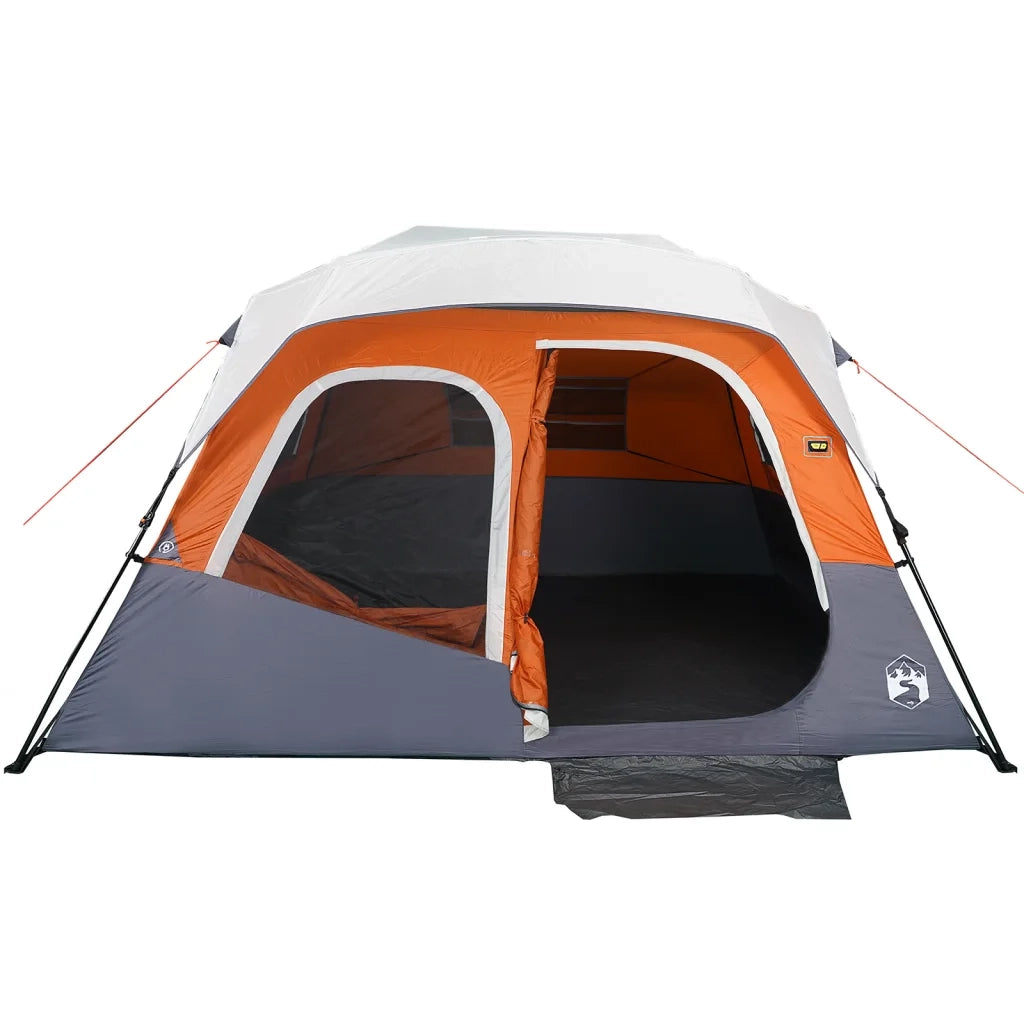 Tenda Famiglia LED 6 Persone-Tenda da campeggio Grigio/Arancione Rilascio Rapido