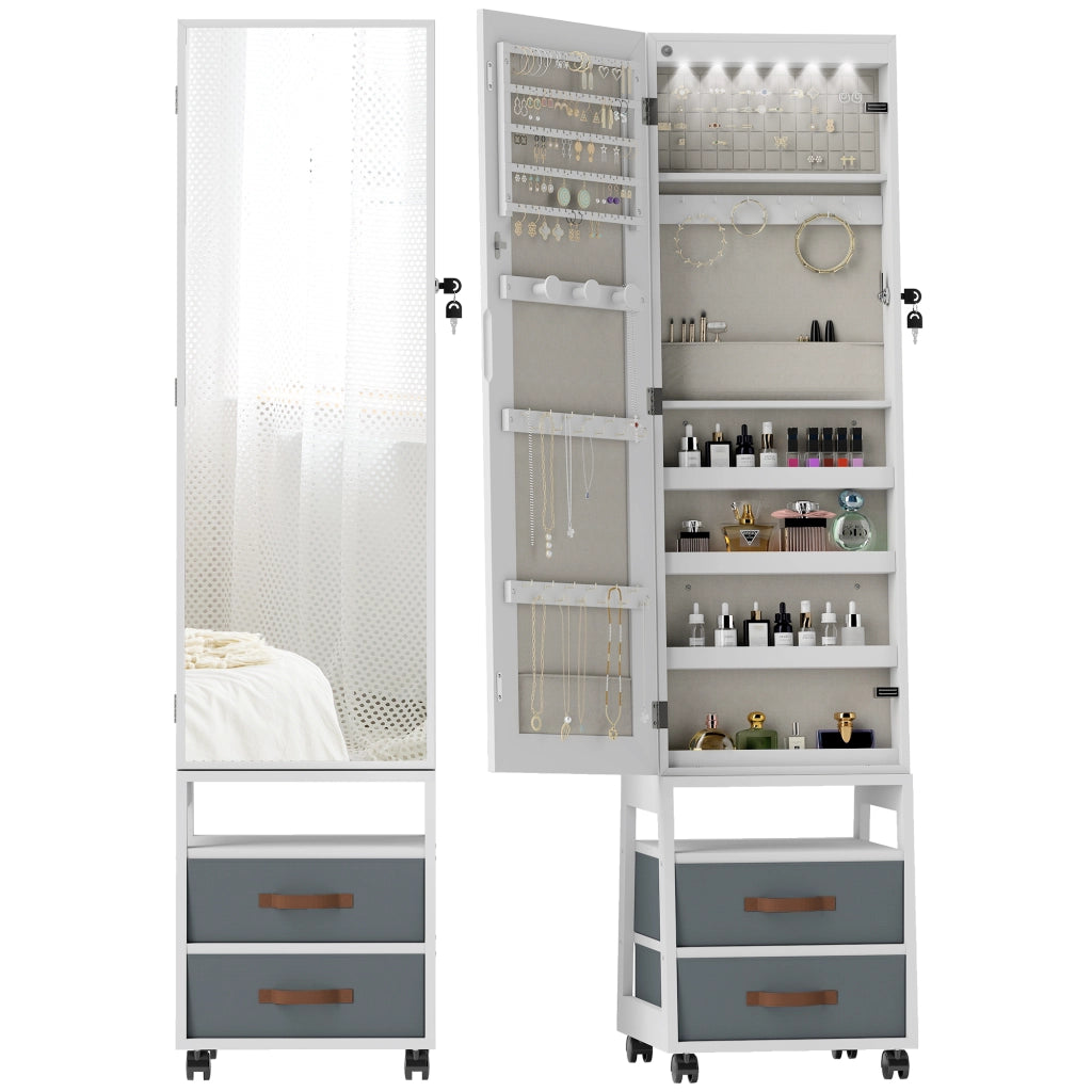 Cassettiera con Specchio e Luci LED ¨C Zephmum ¨C Bianco Tessuto 60x40x120