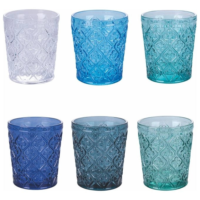 Villa d'Este Home Tivoli 5914026 Marrakech Ocean Set 6 Bicchieri da Acqua in Vetro a Rilievo 325 ml colore Trasparente
