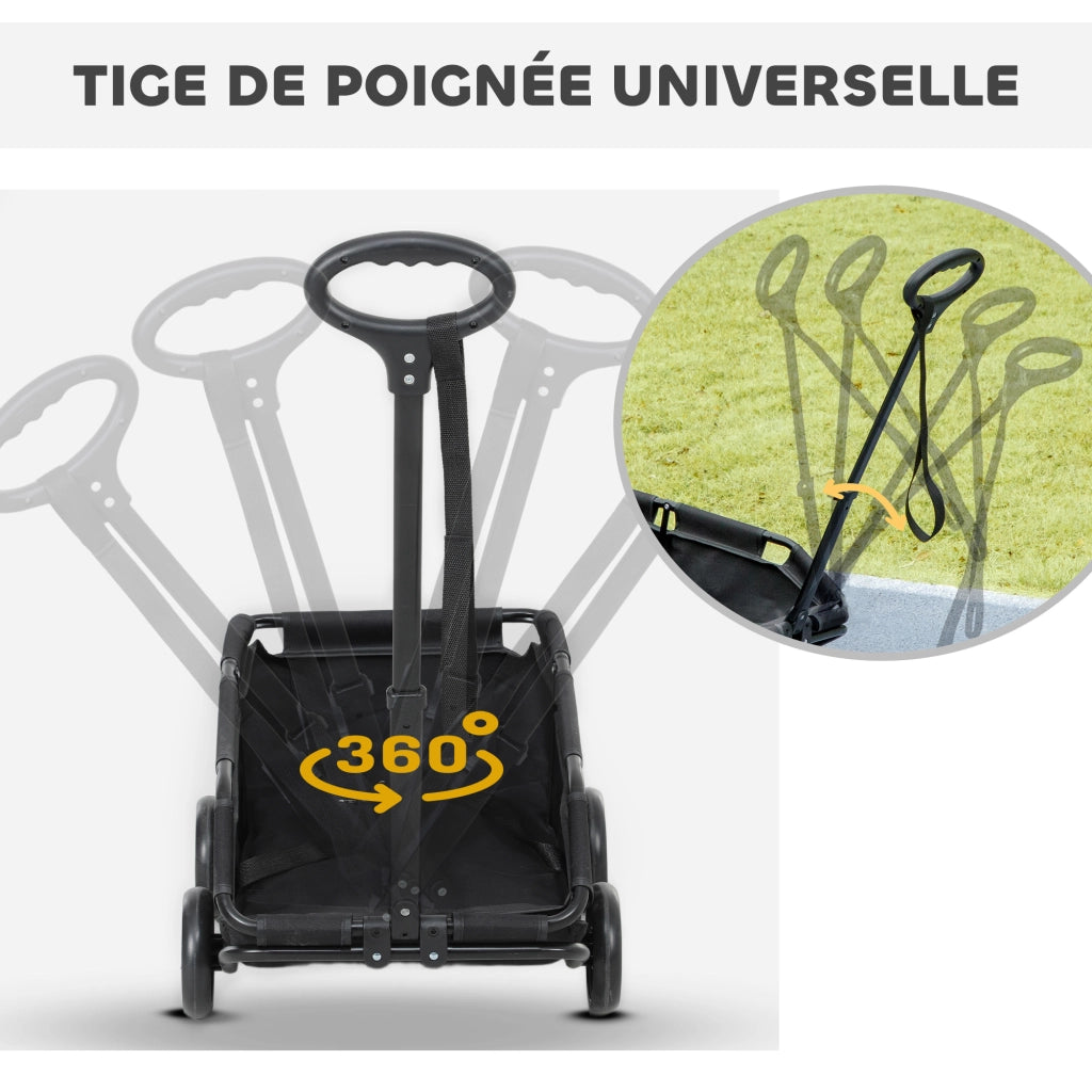 Carrello per cani pieghevole 4 ruote ¨C zephmum ¨C 53x45x28 cm nero