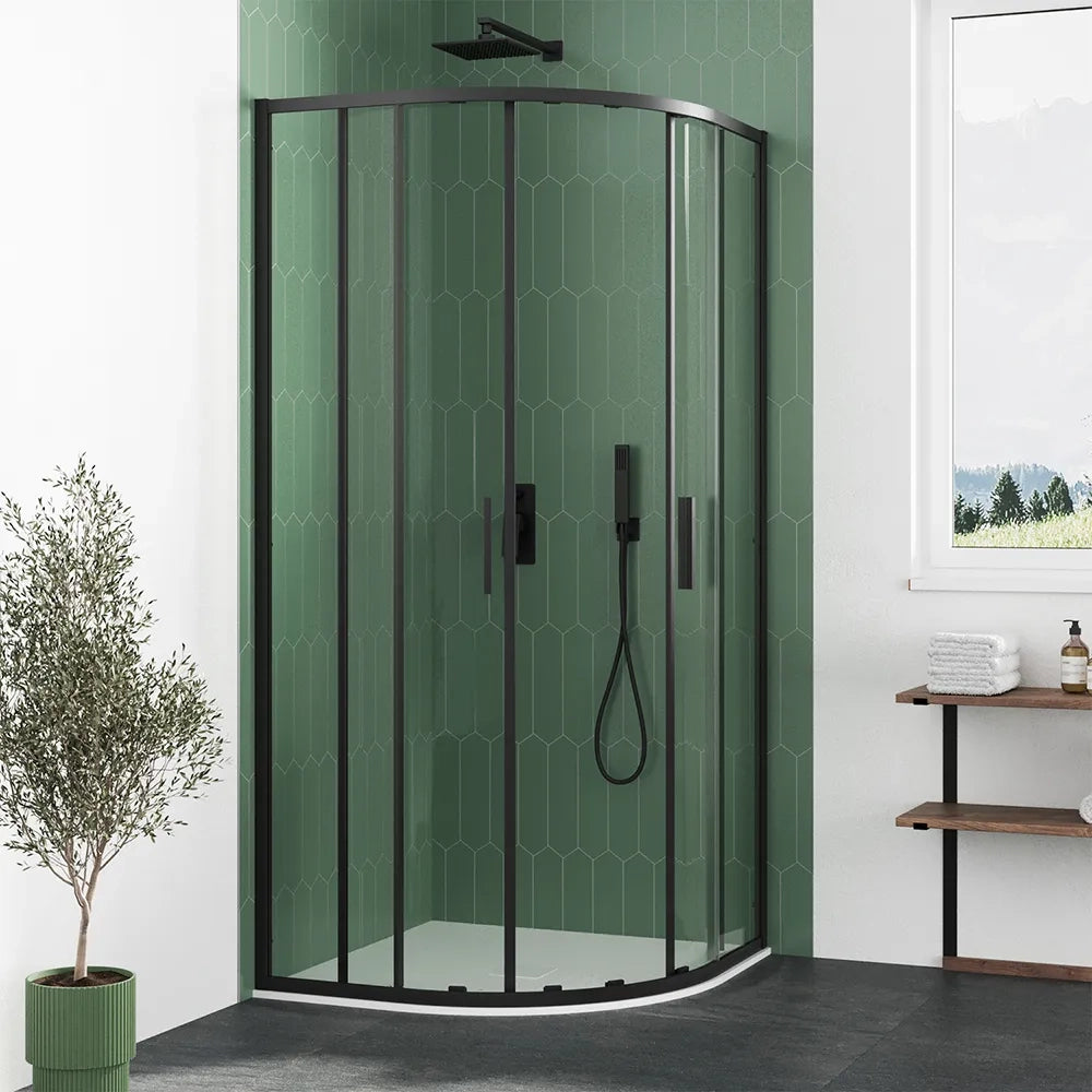 Box doccia semicircolare 70x90cm profili nero opaco slim vetro 6mm trasparente h190 | Portofino