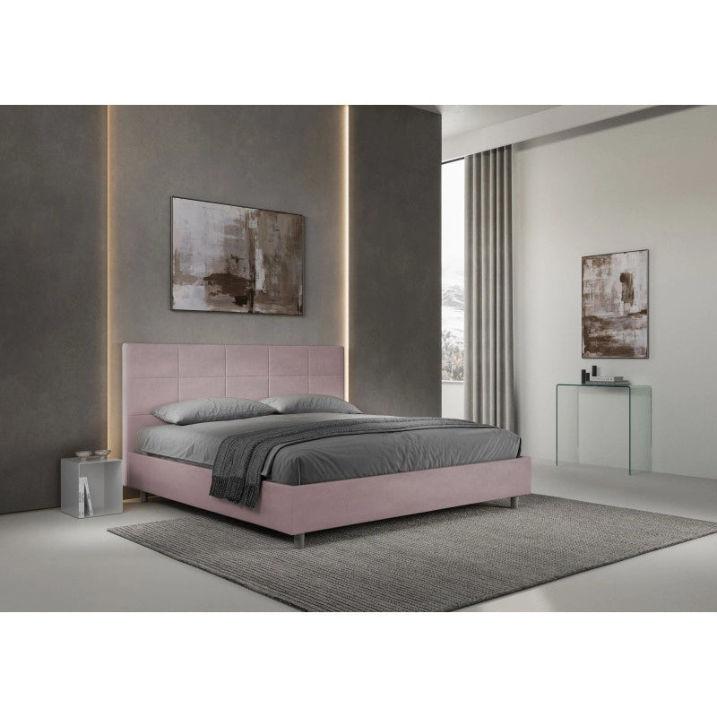 Letto imbottito Matrimoniale 180x190 cm Mika - Con rete,Glicine,Microfibra