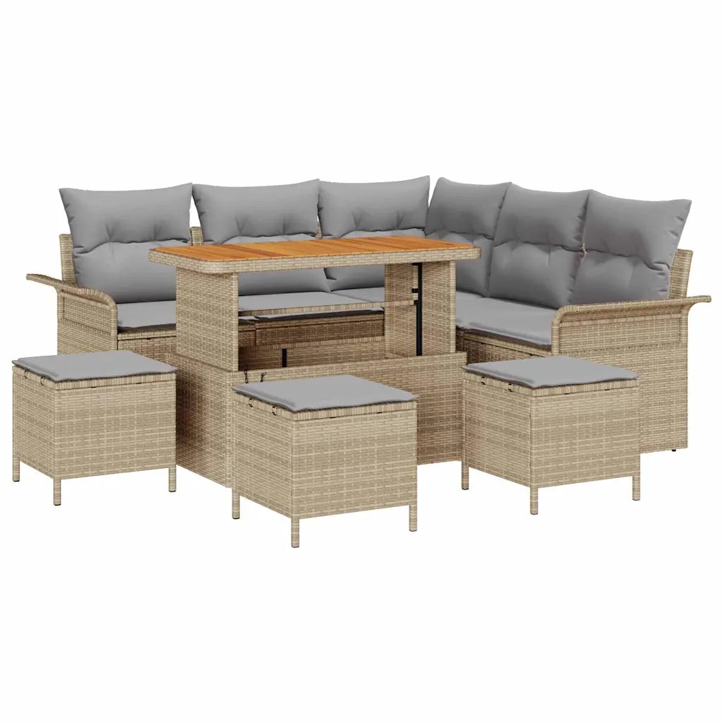Set Divano da Giardino con cuscino 9 pcs Beige polyrattan