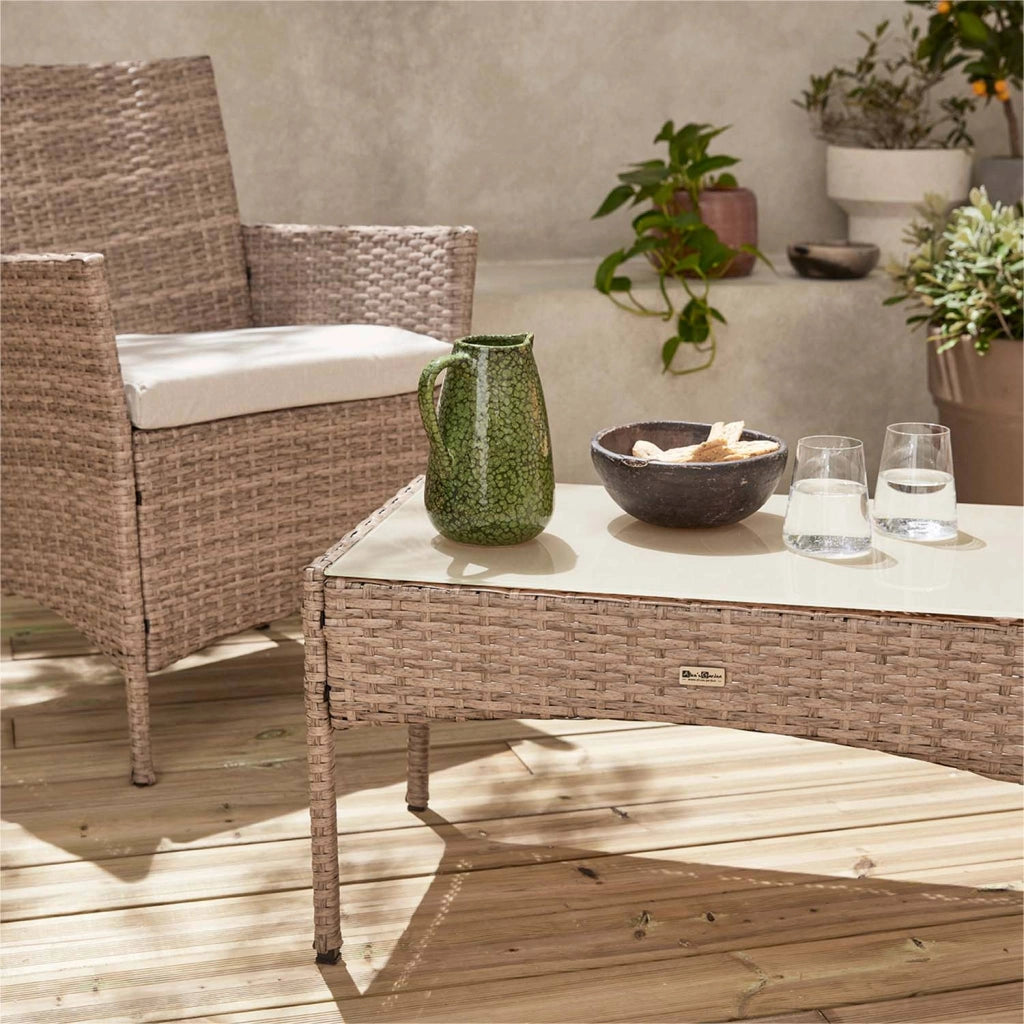 Salotto da giardino in resina intrecciata, 4 posti, marrone naturale