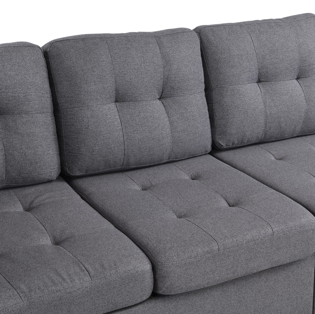 Divano angolare modulare 4 posti con pouf contenitore; LED e ricarica USB Type-C; grigio antico