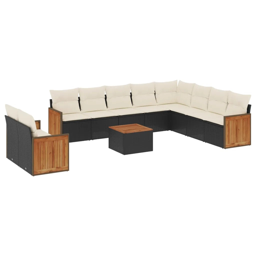 Set Divani da Giardino 11 pz con Cuscini in Polyrattan Nero 3227799