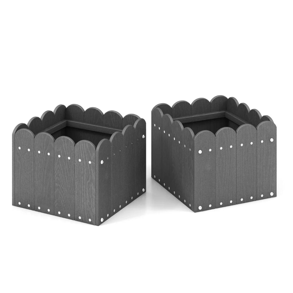 Set di 2 fioriere da esterno quadrate 32 x 30 x 25 cm con drenaggio efficiente stile rustico realizzate in HDPE grigio 20_0012459