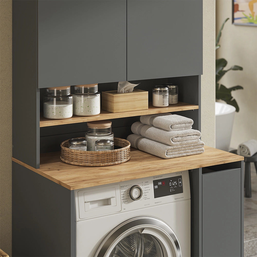 Armadio per lavatrice Viktor Antracite/Rovere dorato 93.6 x 88.2 cm 2 parti con ripiano Vicco
