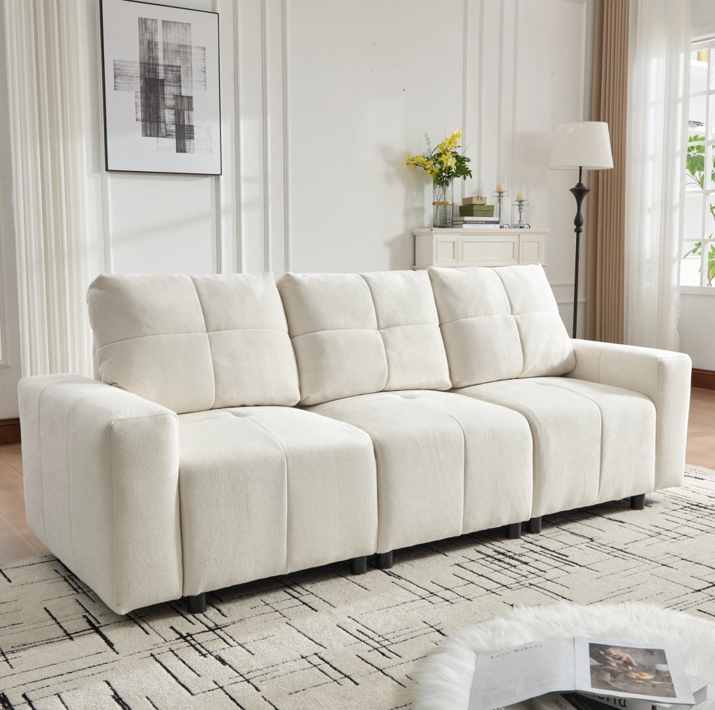Divano modulare 3 posti convertibile 213 cm in tessuto chenille beige bianco