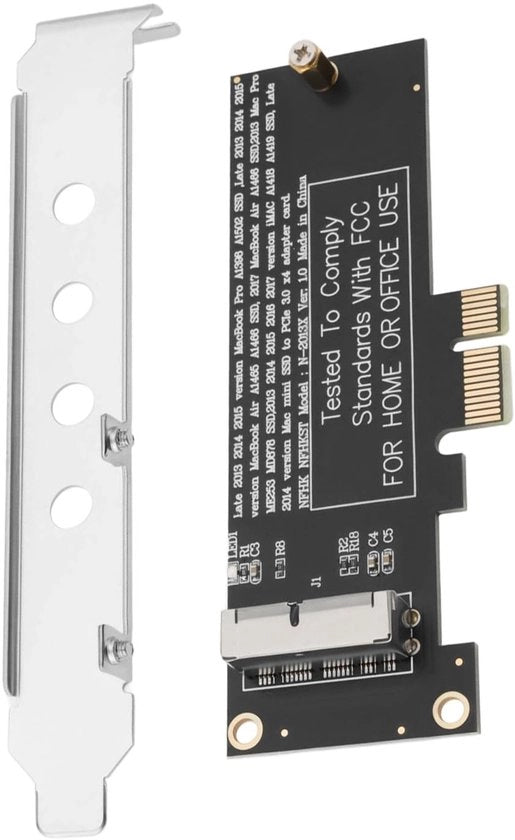 Adattatore PCI-E 1X a 12+16-pins - scheda di conversione SSD - Nero/Argento - Adatto per Mac Pro Air 2013-2017 - Con chiusura metallica