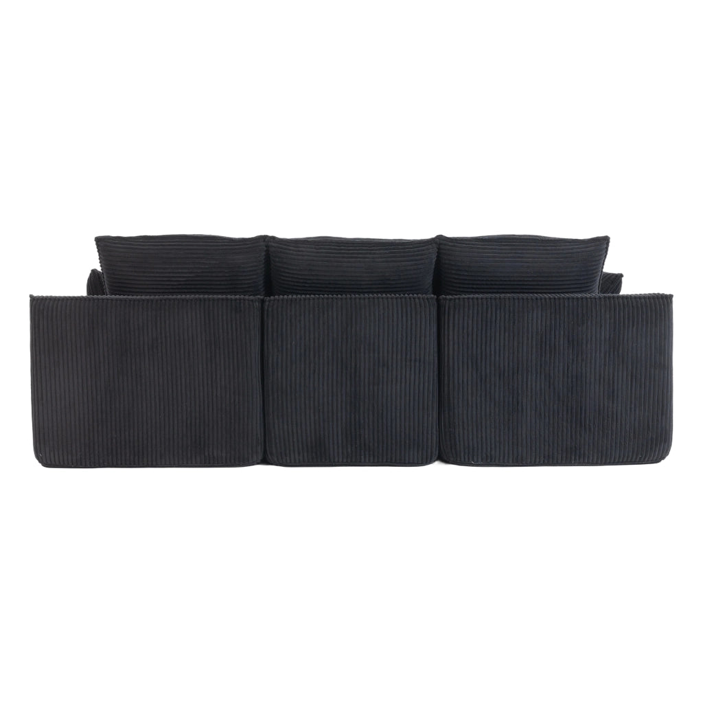 Divano modulare 263x167x85 cm con tasche laterali in velluto a coste nero
