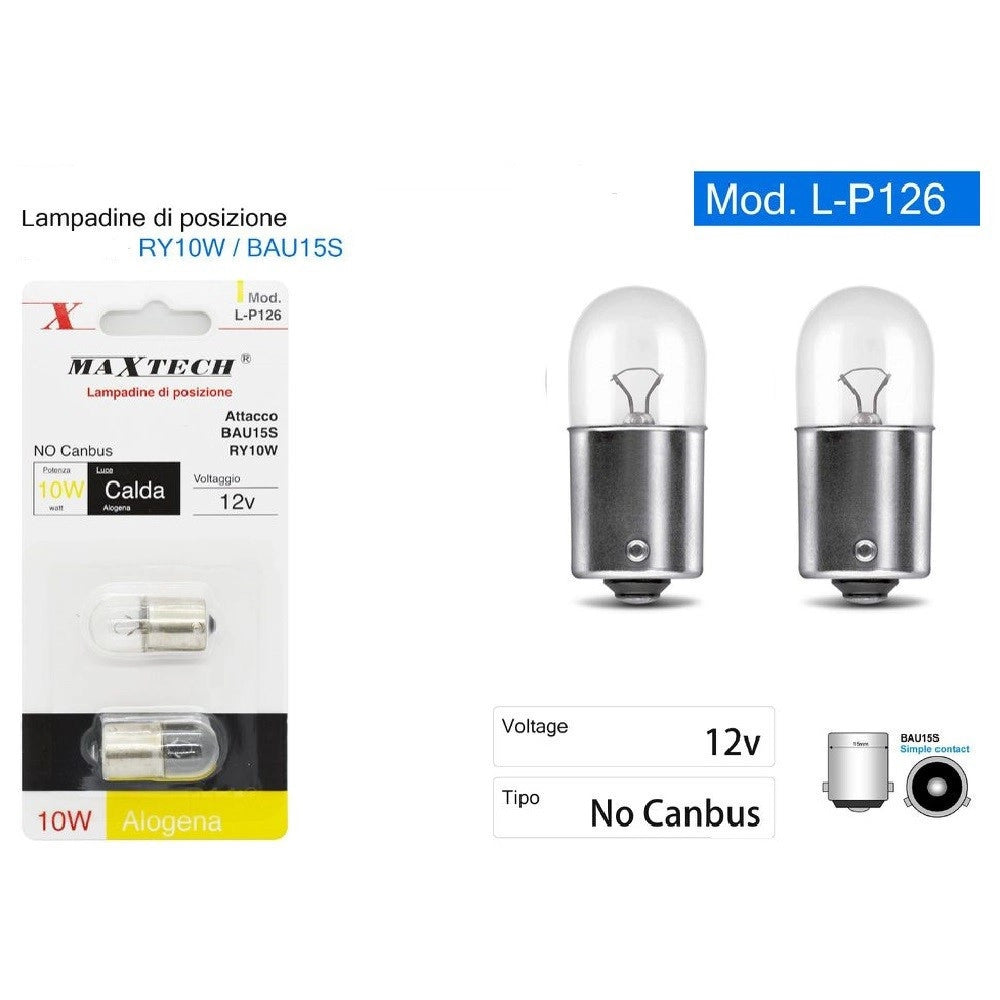 Trade Shop - Lampadine Posizione Auto Bau15s / Ry10w 12v Luce Calda Alogena No Canbus L-p126 -