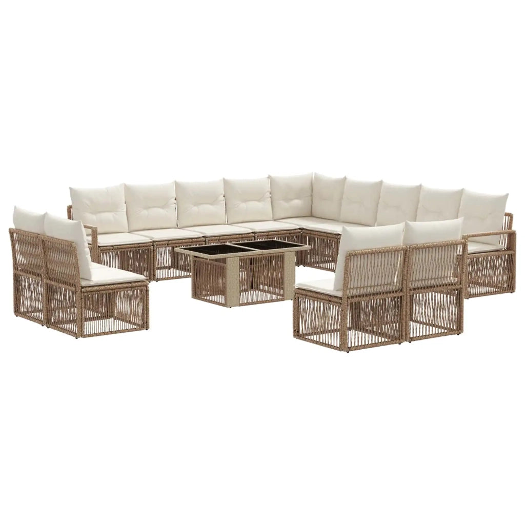 Set Divano da Giardino 14 pz Beige e Bianco Crema polyrattan 3437175