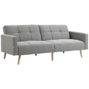 Divano Letto Matrimoniale con Tessuto Traspirante Effetto Lino e Schienale Regolabile, 205x88x80 cm, Grigio