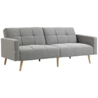 Divano Letto Matrimoniale con Tessuto Traspirante Effetto Lino e Schienale Regolabile, 205x88x80 cm, Grigio
