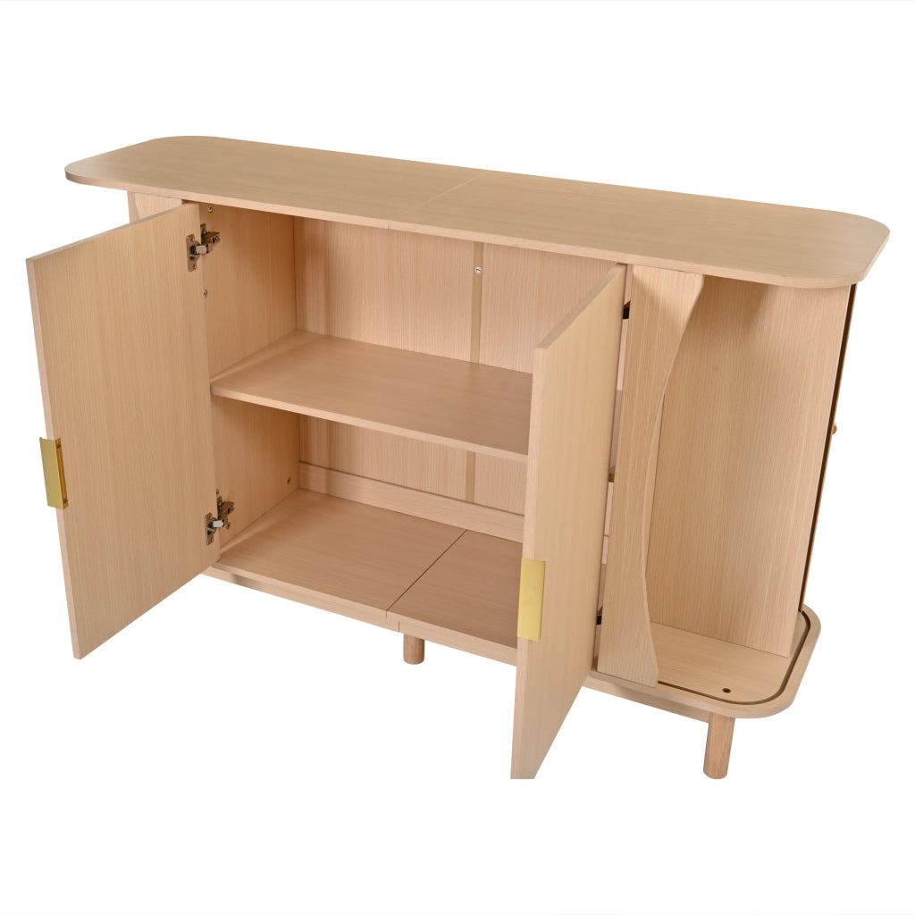 Credenza e madia con 2 ante scorrevoli e ripiano regolabile, per soggiorno, in MDF naturale, 140 × 40 × 88 cm