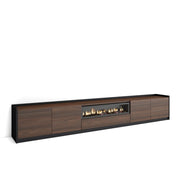 Mobile TV Soggiorno, 310x50x37 cm, Per TV fino a 80", Camino elettrico, Rovere scuro e Nero