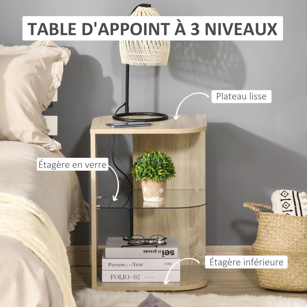 Tavolino da salotto con ripiani ¨C zephmum ¨C vetro temperato, legno naturale