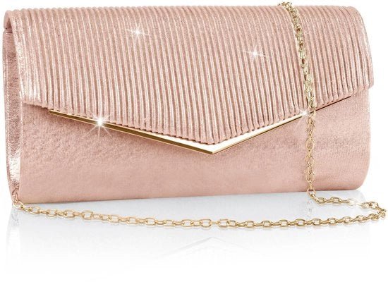Clutch per donna, borsa da sera con cinturino rimovibile, borsa a tracolla con paillet metallici, borsa elegante per matrimonio, festa, evento (rosa oro, 23 x 5 x 12 cm)