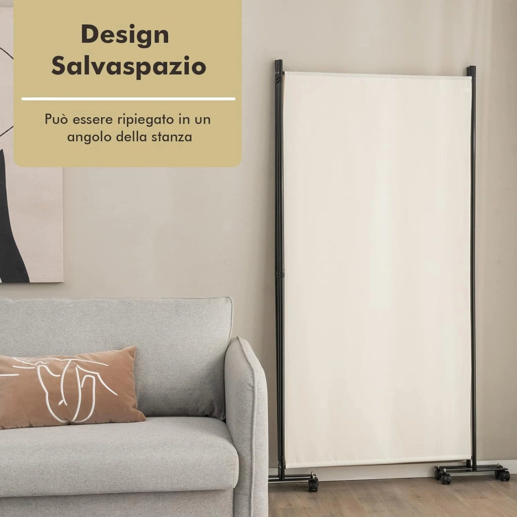 Paravento da Interno in Metallo, Separé Divisorio Interno Pieghevole con Piedini Stabili, Pannelli Divisori per Interni per Casa e Ufficio (Beige, 262 x 180 cm (3 Pannelli con ruote))