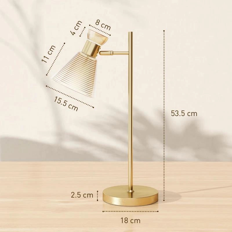 LAMPADA DA TAVOLO MODERNA CON PARALUME IN VETRO REGOLABILE AMBRATO E SATINATO, ATTACCO E27, ORO