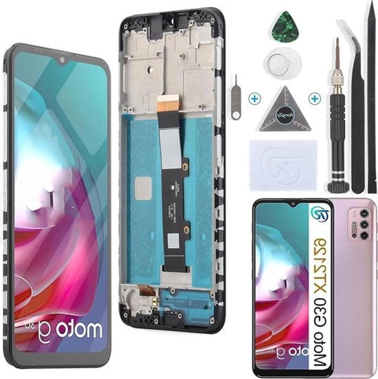 Schermo LCD di sostituzione per Motorola Moto G30 XT2129-2 - Digitalizzatore touchscreen display - Con kit di installazione - Nero con cornice.