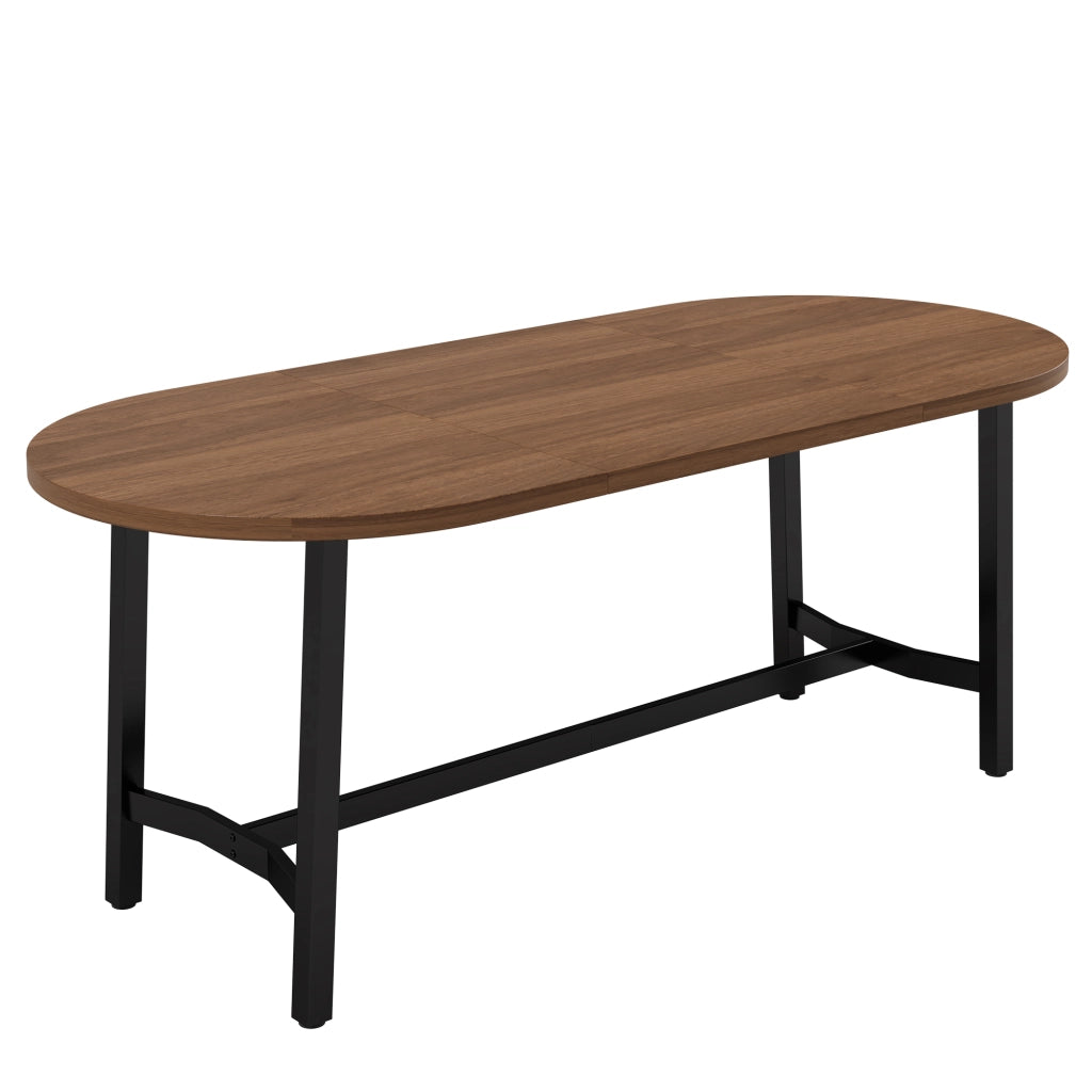 Tavolo da pranzo 180x80 cm per 6-8 persone, angoli arrotondati, struttura in ferro, colore noce