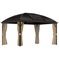 Gazebo da Giardino, Tenda da Festa, Padiglione da Festa, 4 Pareti Laterali, Impermeabile, 2 Ganci per Lanterne, 4 x 3 x 2.8 m, Marrone