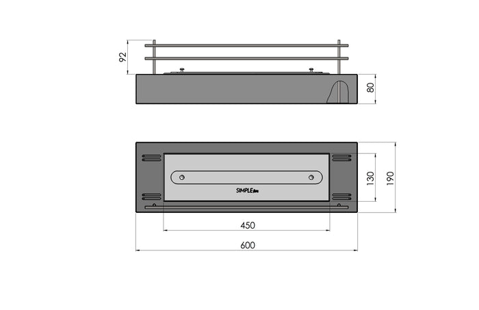 Camino a Bioetanolo da Tavolo 60x19 cm Firebox 600 Nero con Vetro