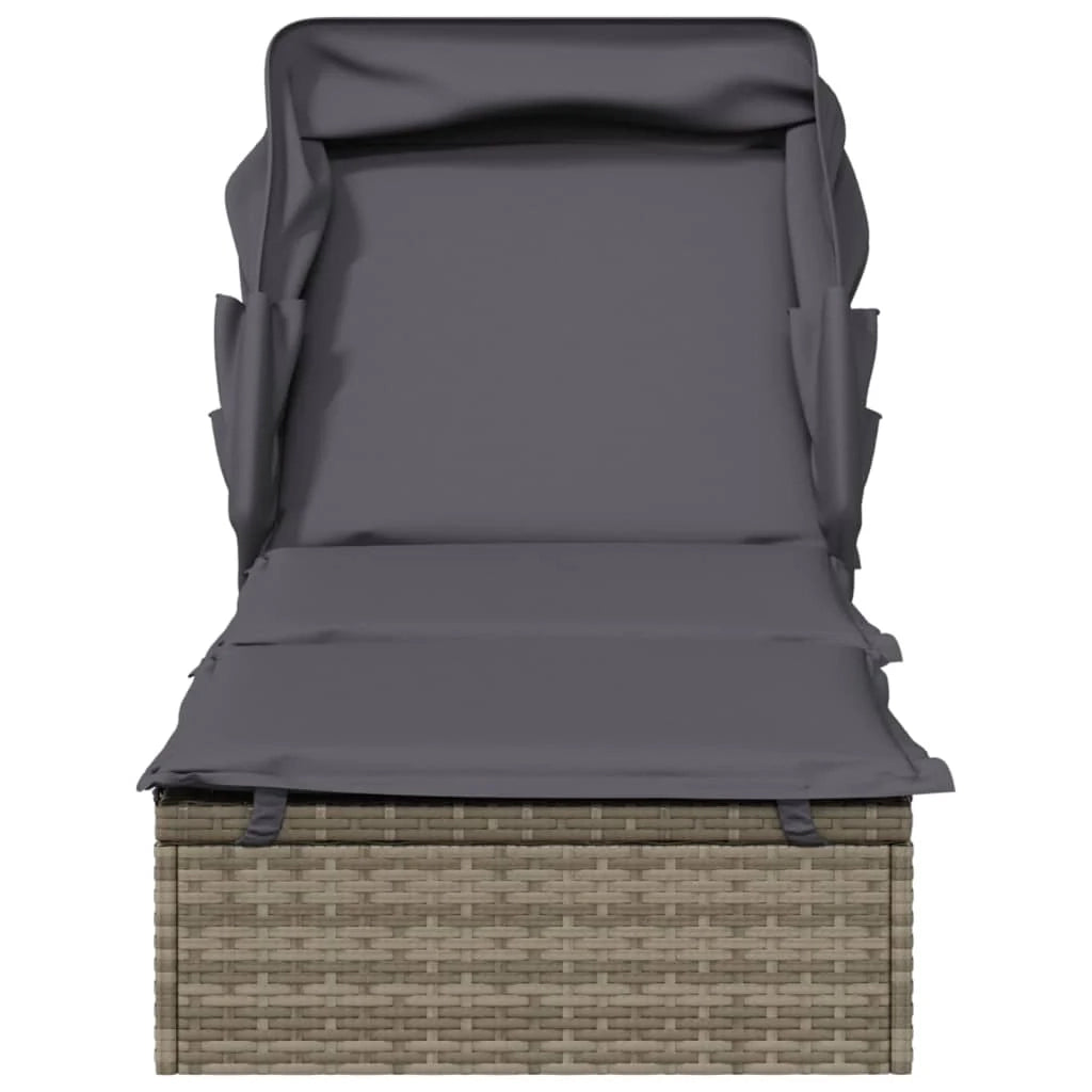 Lettino prendisole con tettuccio pieghevole 213 x 63 x 97 cm resina intrecciata grigia 02_0012208