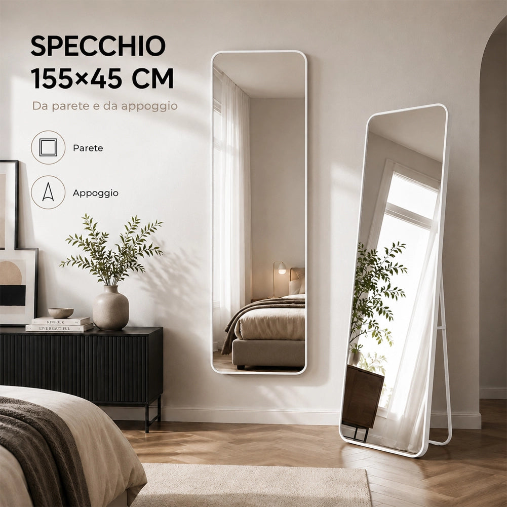 Specchio da Terra e da Muro Rettangolare Bianco Decorazione Interni 155x45 cm