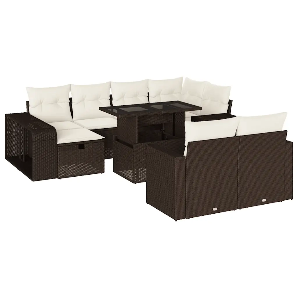 Set Divani da Giardino 11 pz con Cuscini Polyrattan Marrone