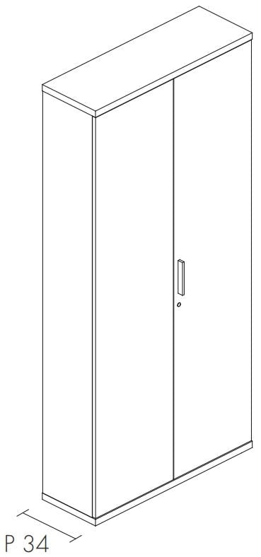 Libreria da ufficio con piani regolabili ed ante in legno cm. 90,2x33,8/43,4x196,80h