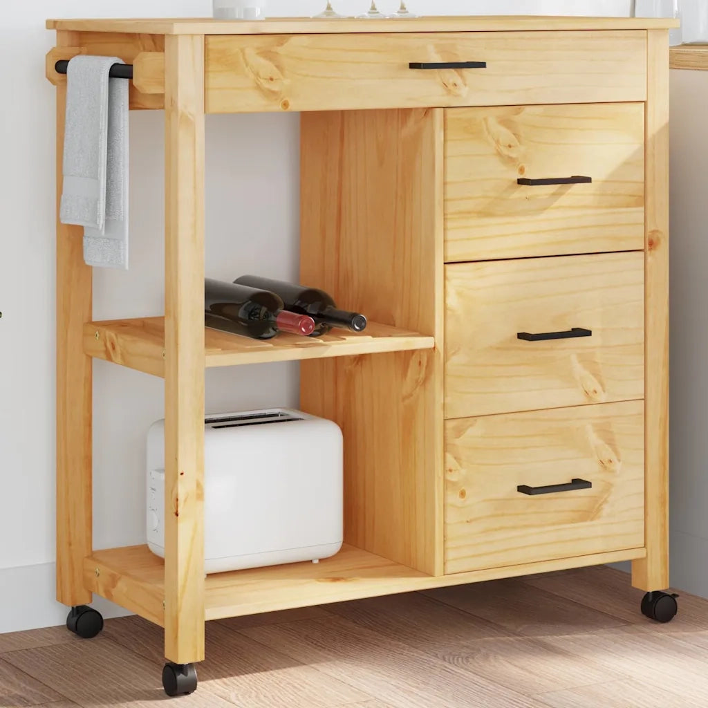 Carrello da Cucina MONZA 84x40x88,5 cm in Legno Massello di Pino 376115