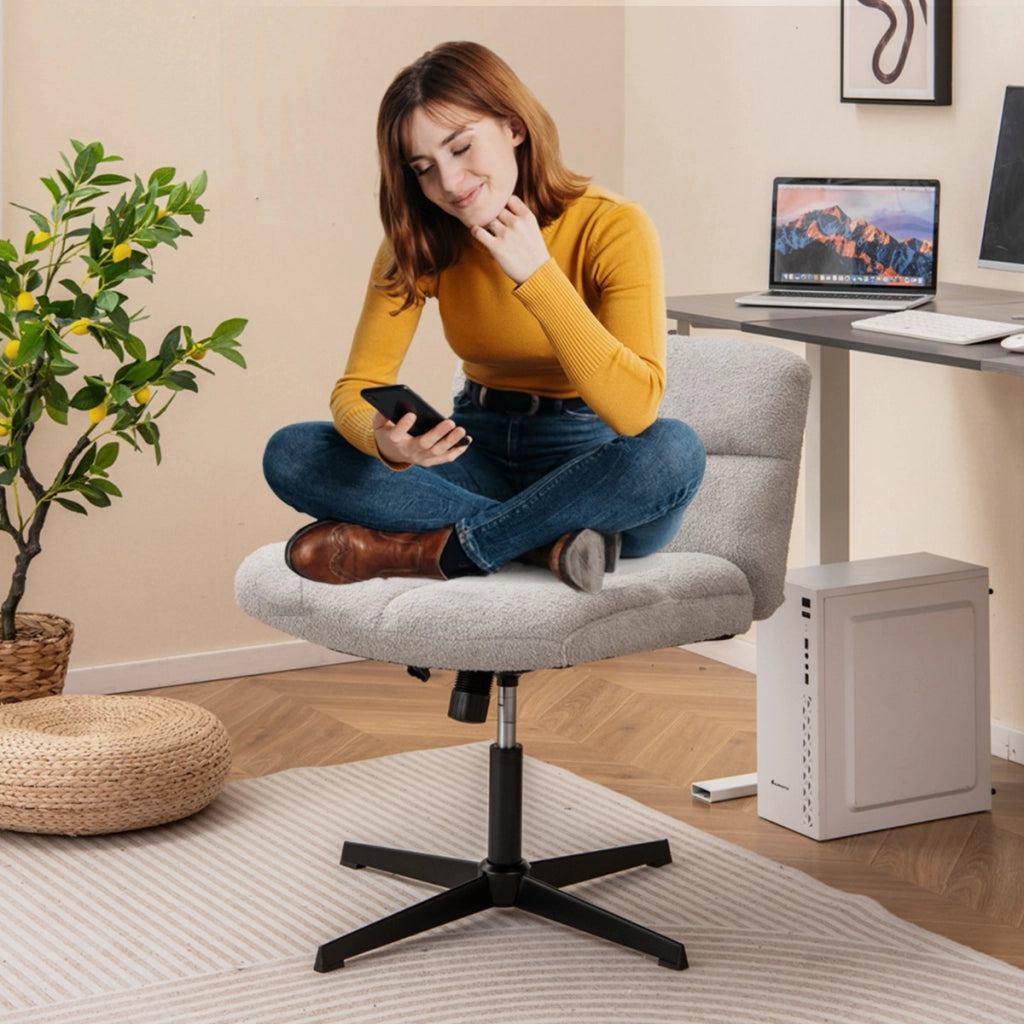 Sedia da ufficio a gambe incrociate con altezza regolabile rotazione a 360¡ã-Sedia da ufficio senza braccioli da lavoro per studio Grigio chiaro