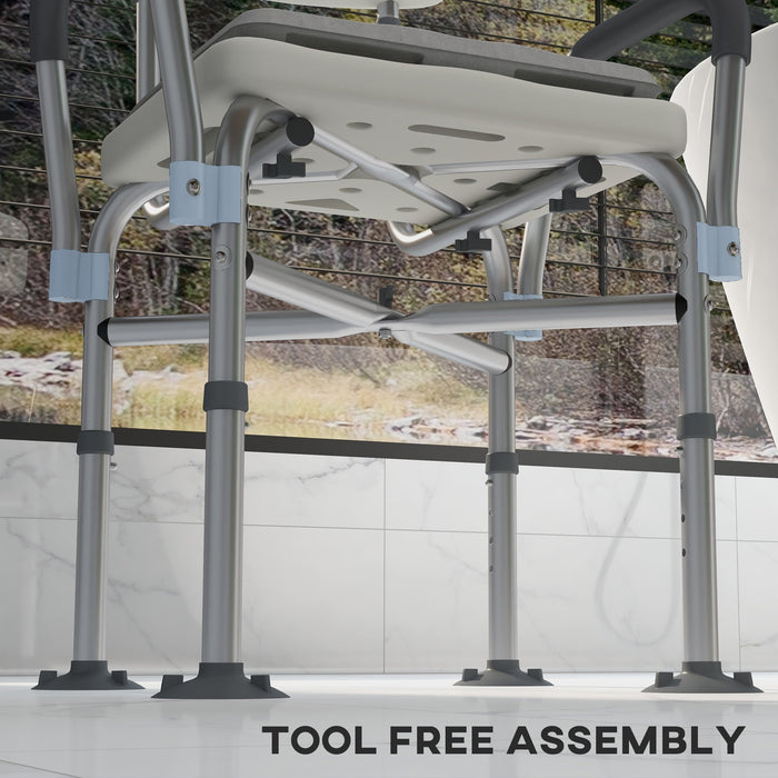 Sedia Doccia ad Altezza Regolabile con Braccioli e Cuscino Rimovibile  53,5x52x80-90 cm  Bianca