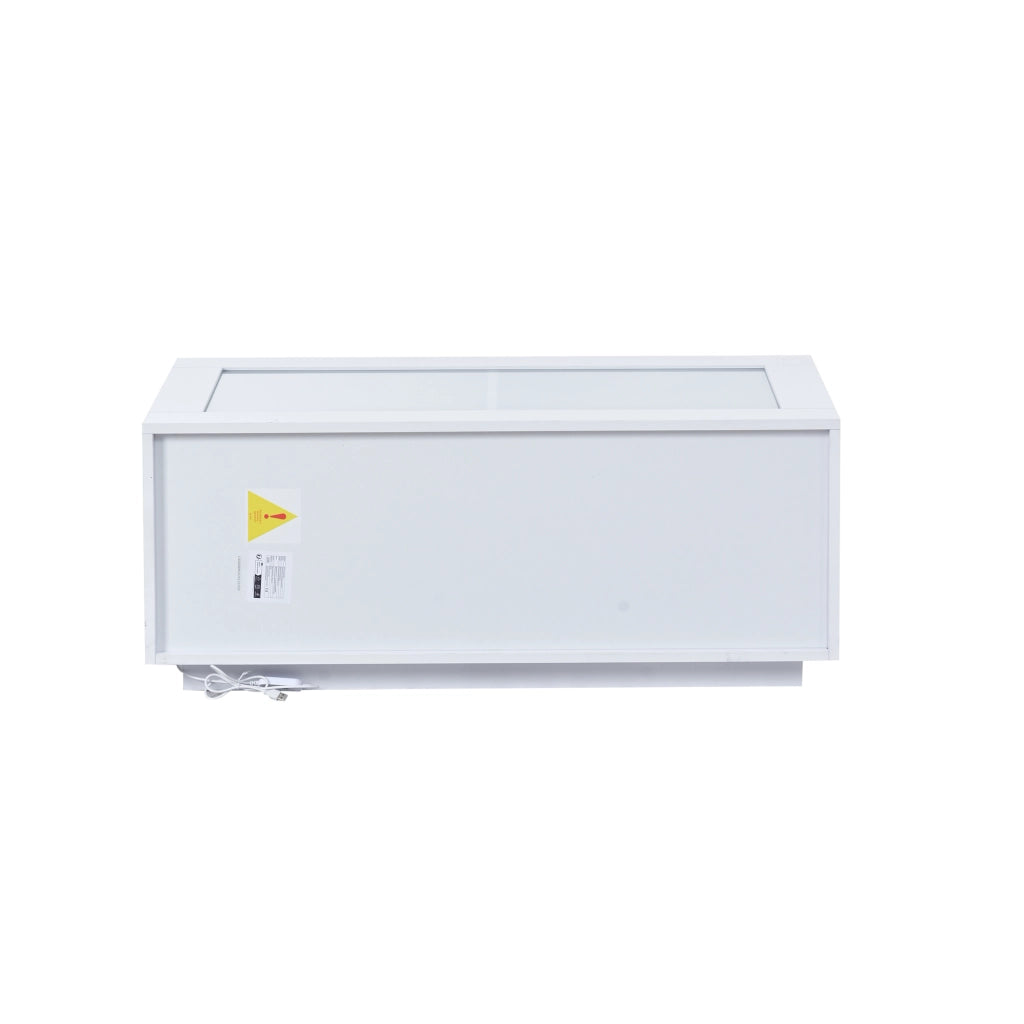 Tavolino basso con 4 cassetti e LED integrato piano in vetro temperato frontali lucidi bianco 100 × 50 × 40 cm