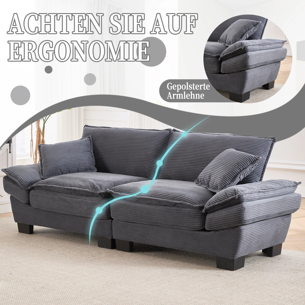 DIVANO 2 POSTI 224x81x81 cm Velluto Grigio Scuro