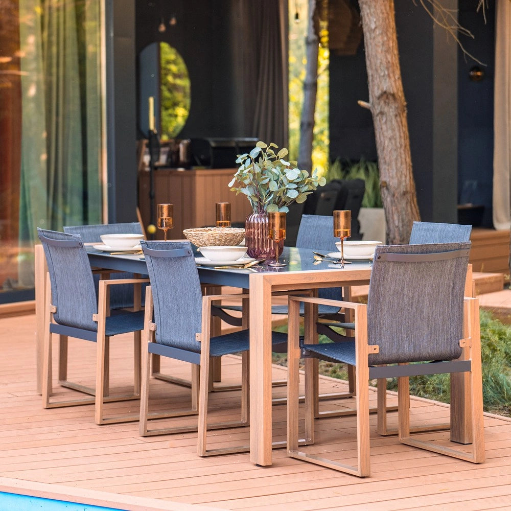 Set da pranzo per giardino DUISBURG per 8 persone tavolo e 8 poltrone antracite e marrone