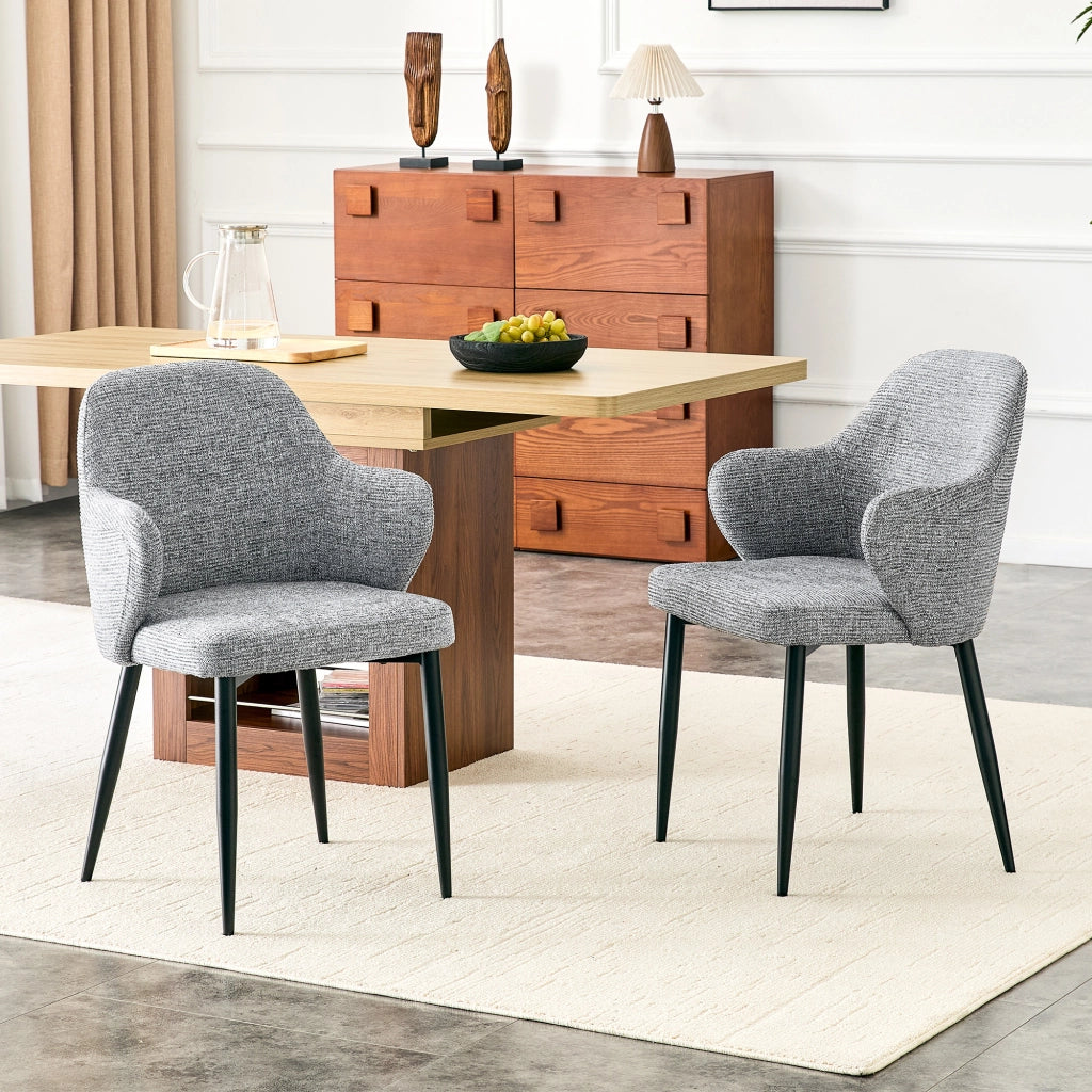 Set di 2 sedie da pranzo in tessuto grigio con gambe in metallo nero e schienale avvolgente