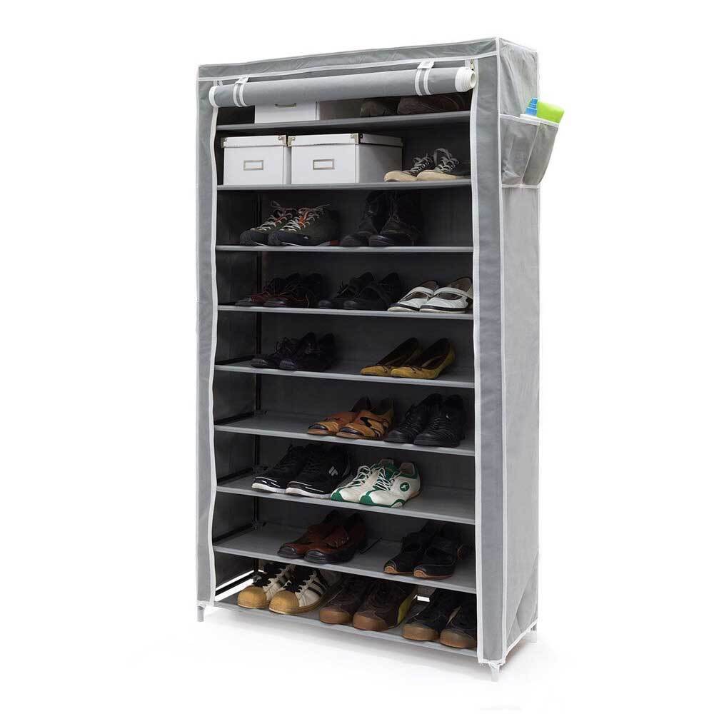 Scarpiera Salvaspazio 10 Ripiani 45 Paia Scaffale Acciaio e Tessuto TNT Grigio