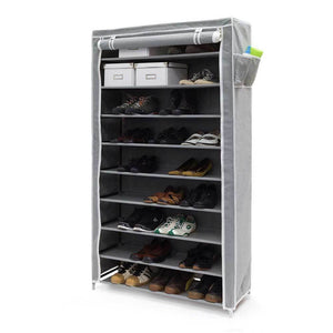 Scarpiera Salvaspazio 10 Ripiani 45 Paia Scaffale Acciaio e Tessuto TNT Grigio