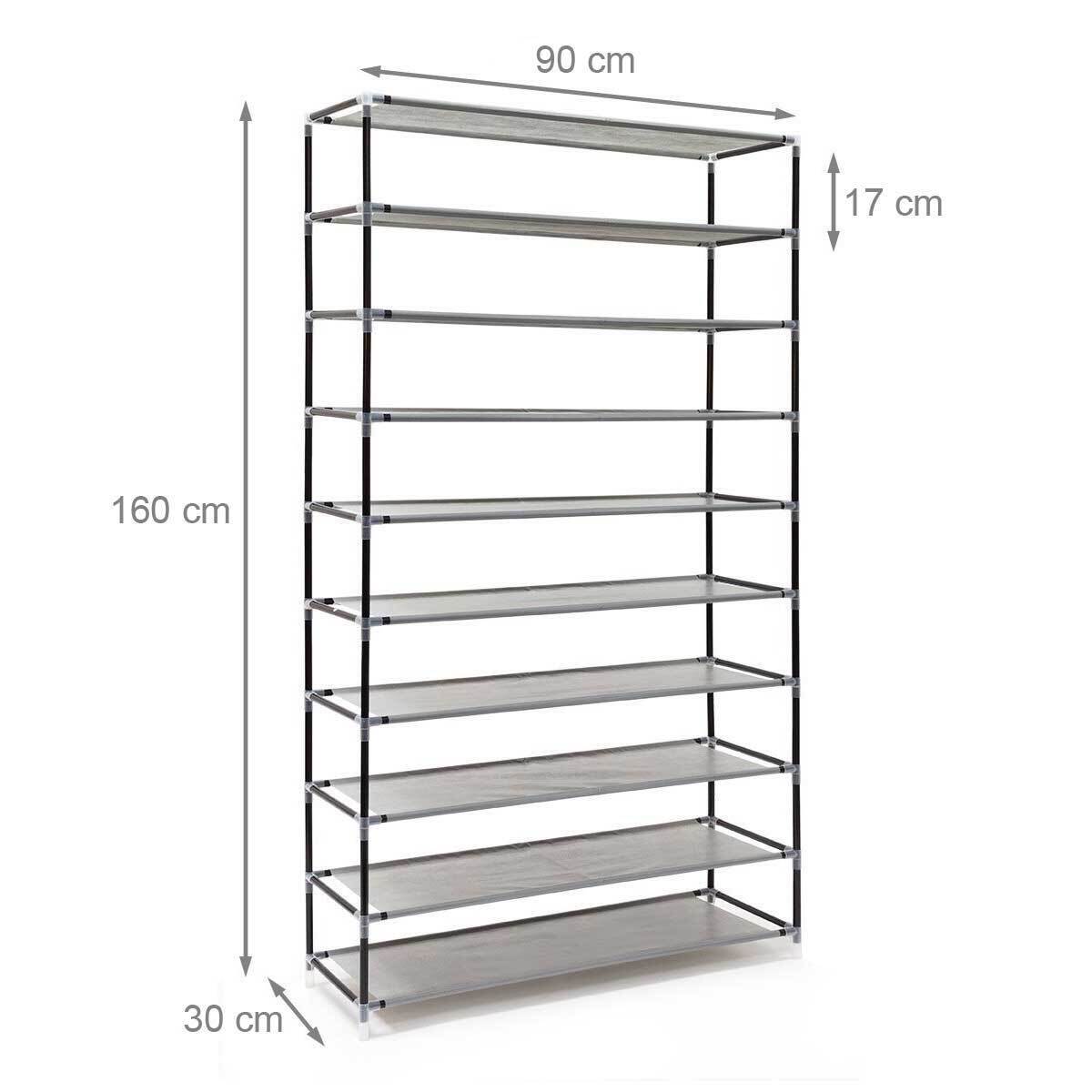 Scarpiera Salvaspazio 10 Ripiani 45 Paia Scaffale Acciaio e Tessuto TNT Grigio