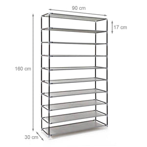Scarpiera Salvaspazio 10 Ripiani 45 Paia Scaffale Acciaio e Tessuto TNT Grigio